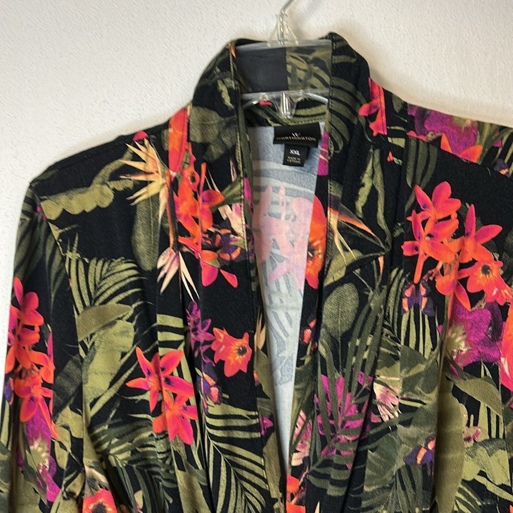 Worthington Women’s Print Blazer with Tie Waist Size XXL Black Green Purple - Picture 2 of 14
